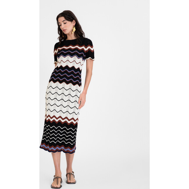 Women's Leighton Knit Dress, Black Cream Multi - Dresses - 2