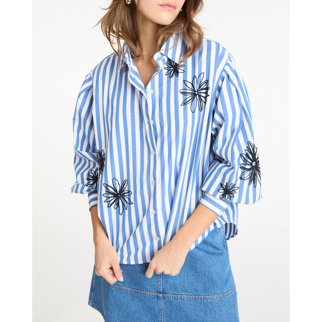 Women's Davina Top, Medium Oxford Blue/Optic White - Blouses - 3