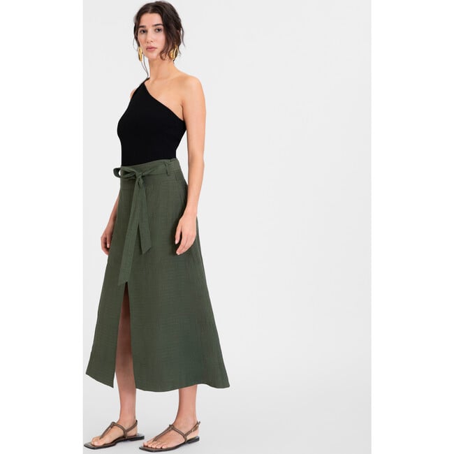 Women's Hudson Skirt, Olive Linen - Skirts - 4