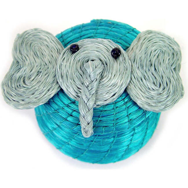 Mbare Lidded Basket Dumbo Elephant Blue
