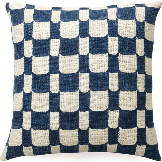 Casa Amarosa Checkered Block Printed Pillow With Insert, Indigo