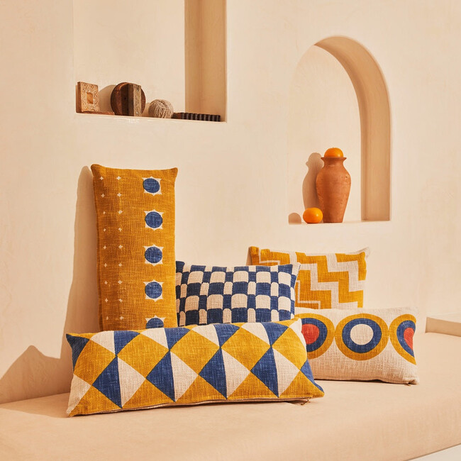 Casa Amarosa Checkered Block Printed Pillow With Insert, Indigo - Decorative Pillows - 2