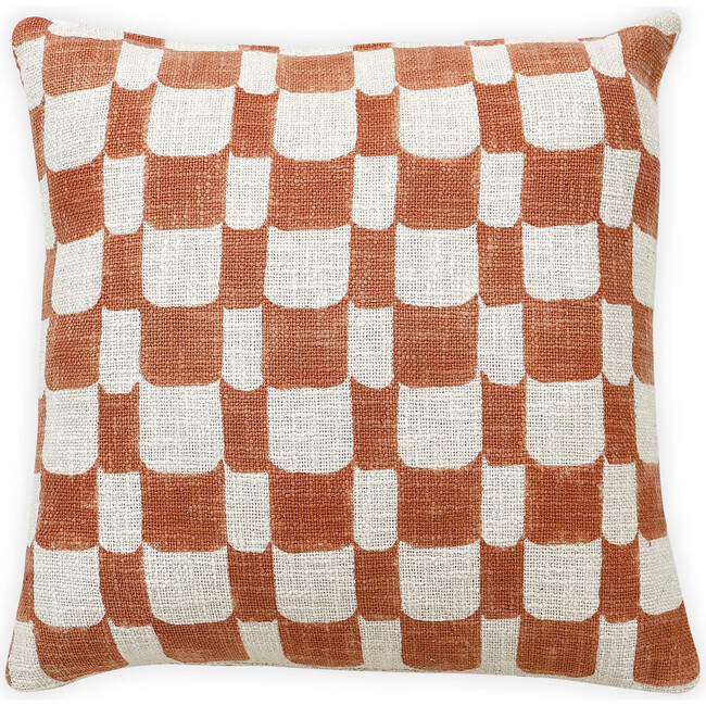 Casa Amarosa Checkered Block Printed Pillow With Insert, Rust