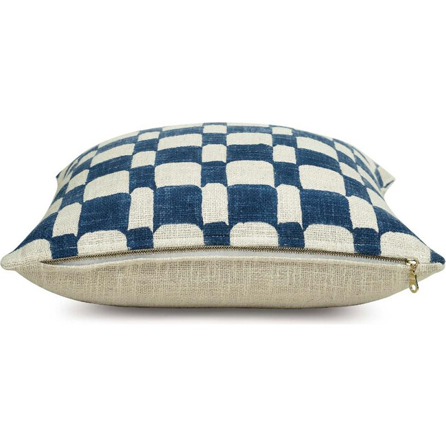 Casa Amarosa Checkered Block Printed Pillow With Insert, Indigo - Decorative Pillows - 4