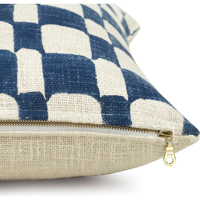 Casa Amarosa Checkered Block Printed Pillow With Insert, Indigo - Decorative Pillows - 5