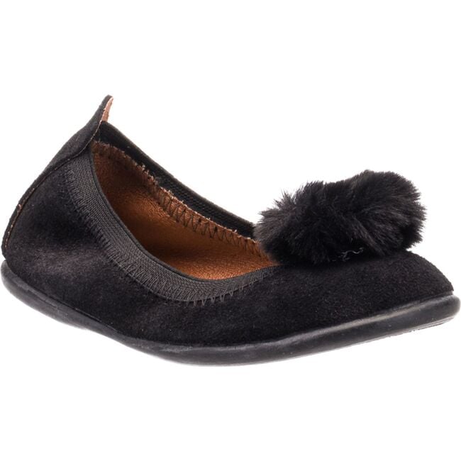 Suede Pom Pom Ballerina, Black