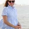 Women's The Julia Ruffle Collar Puff Sleeve Shirt Dress, Seabreeze Stripe - Dresses - 1 - thumbnail