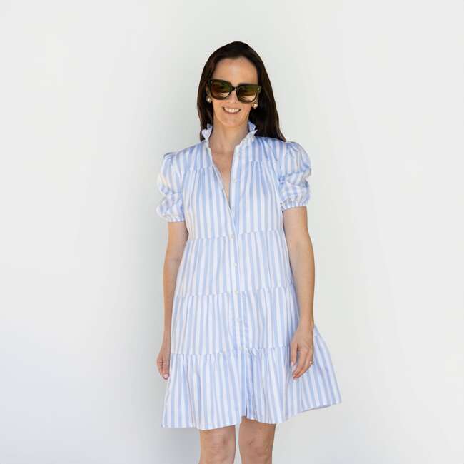 Women's The Julia Ruffle Collar Puff Sleeve Shirt Dress, Seabreeze Stripe - Dresses - 2