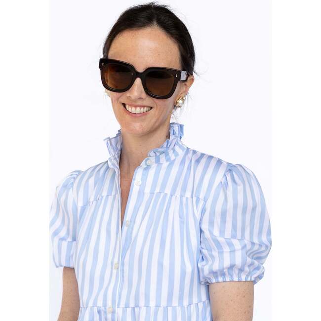 Women's The Julia Ruffle Collar Puff Sleeve Shirt Dress, Seabreeze Stripe - Dresses - 5