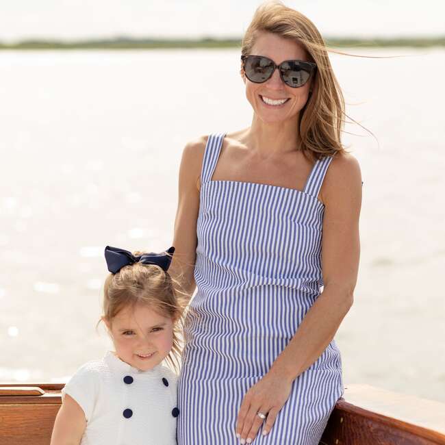 Women's The Nea Seersucker Square Neck Sleeveless Dress, Narragansett Navy - Dresses - 3