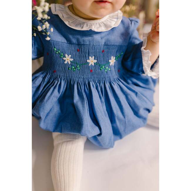 Heidi Winter Long Sleeve Smocked Bubble, Blue - Rompers - 3