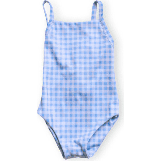 Mara Gingham Adjustable Straps One-Piece Swimsuit, Azure