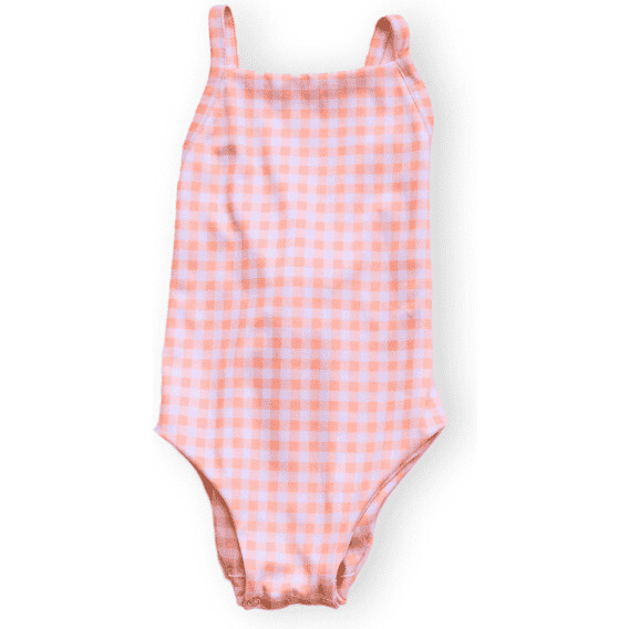Mara Gingham Adjustable Straps One-Piece Swimsuit, Apricot - One Pieces - 1