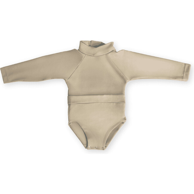 June High Neck Long Sleeve One-Piece Swimsuit, Sand