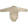 June High Neck Long Sleeve One-Piece Swimsuit, Sand - One Pieces - 1 - thumbnail