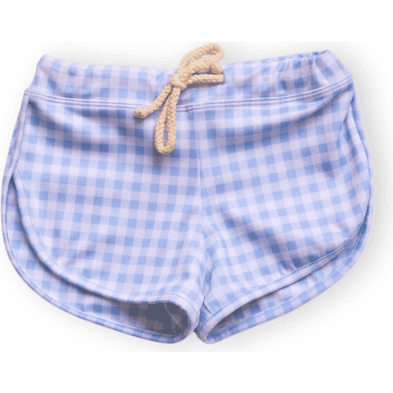 Mesa Gingham Elastic Drawstring Trunks, Azure