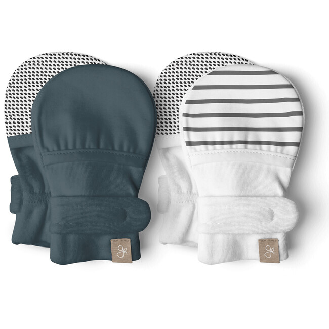 Stay On 2-Pack Mitts, Stripe Gray + Midnight