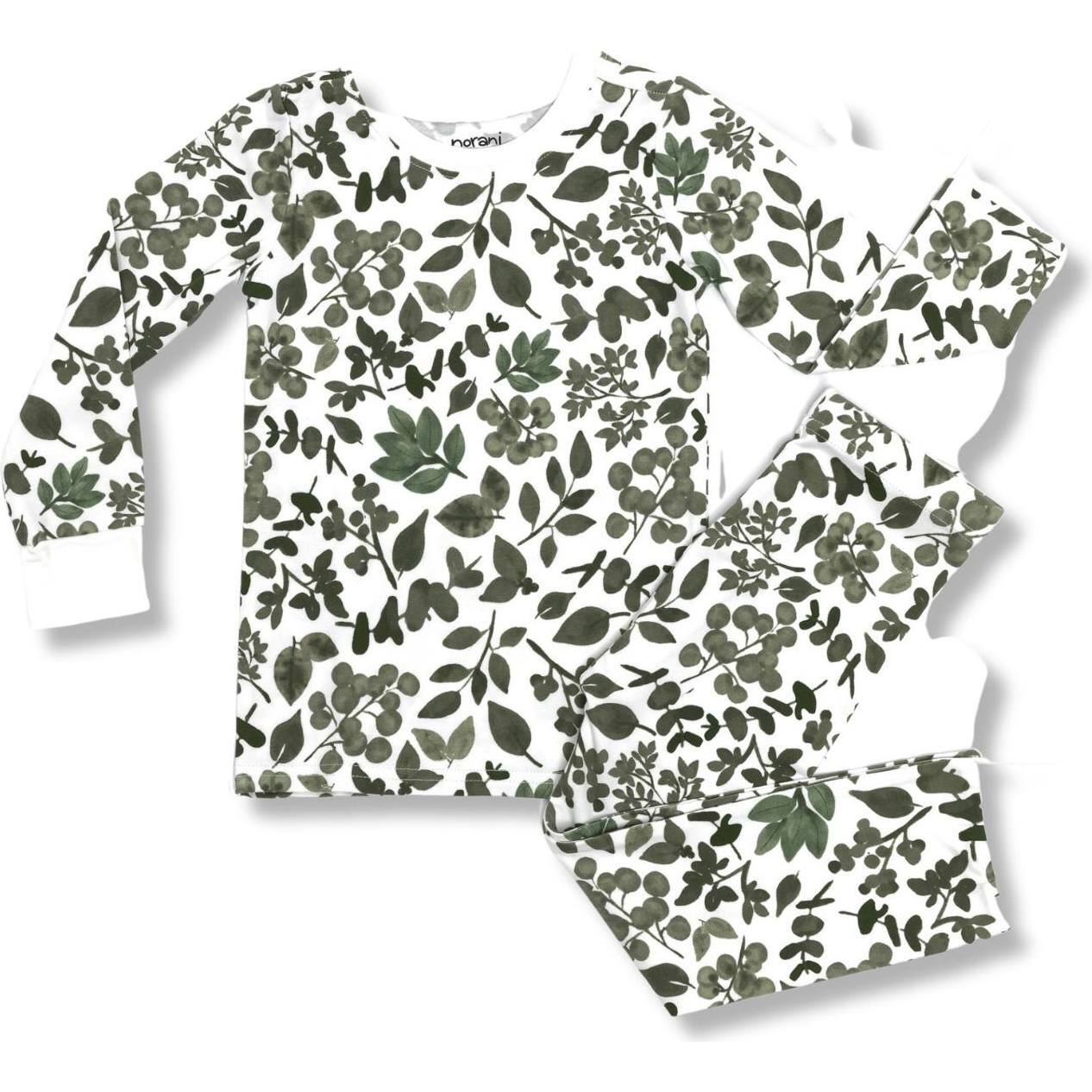 Long Sleeve Pajamas, Green Leaves - Pajamas - 1