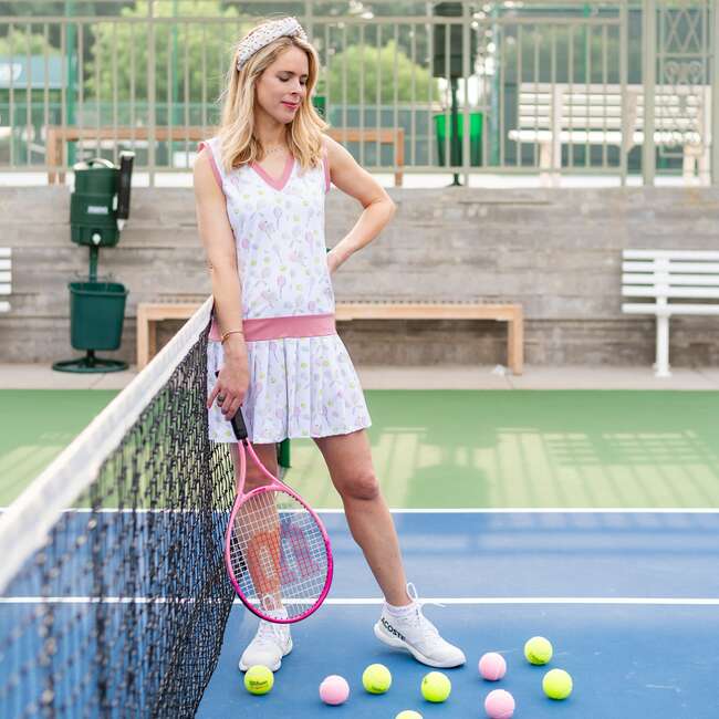 Women's Serena Racket Print Tennis Dress, White - Dresses - 3