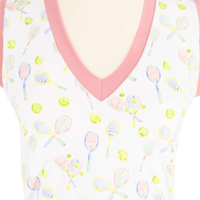 Women's Serena Racket Print Tennis Dress, White - Dresses - 4