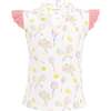 Serena Racket Print Ruffle Mini Sleeve Top, White - Dresses - 1 - thumbnail