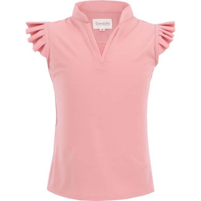 Serena High Neck Ruffle Mini Sleeve Top, Pink