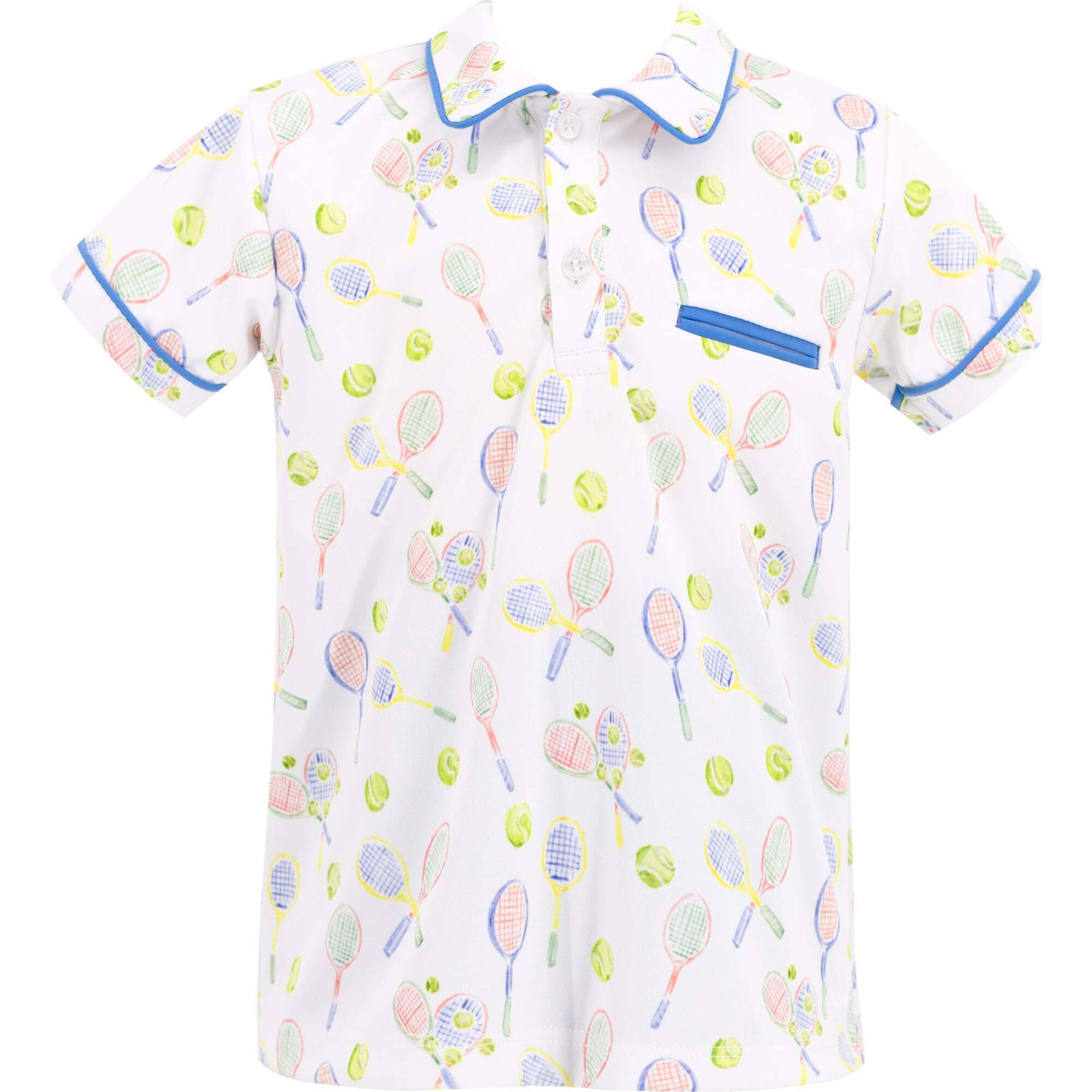 Boys Roger Racket Print Short Sleeve Polo Shirt, White - Shirts - 1
