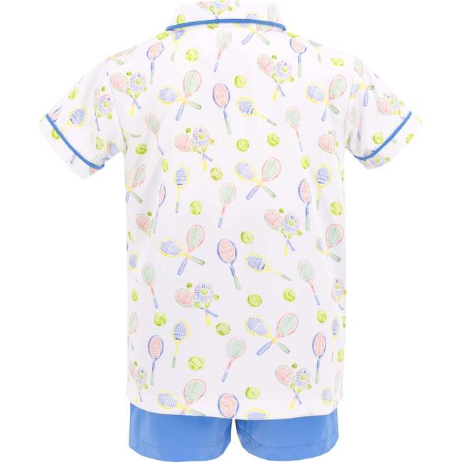 Boys Roger Racket Print Short Sleeve Polo Shirt, White - Shirts - 7