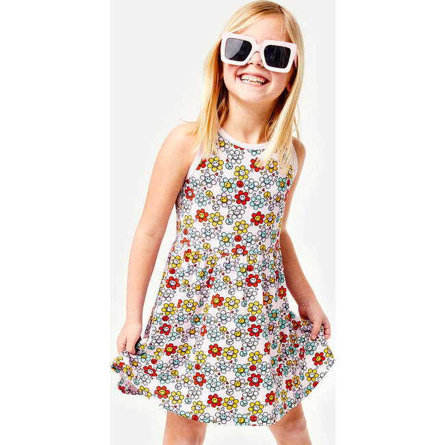 Stretchy Sleeveless Twirl Dress, Smiley Flowers - Dresses - 2