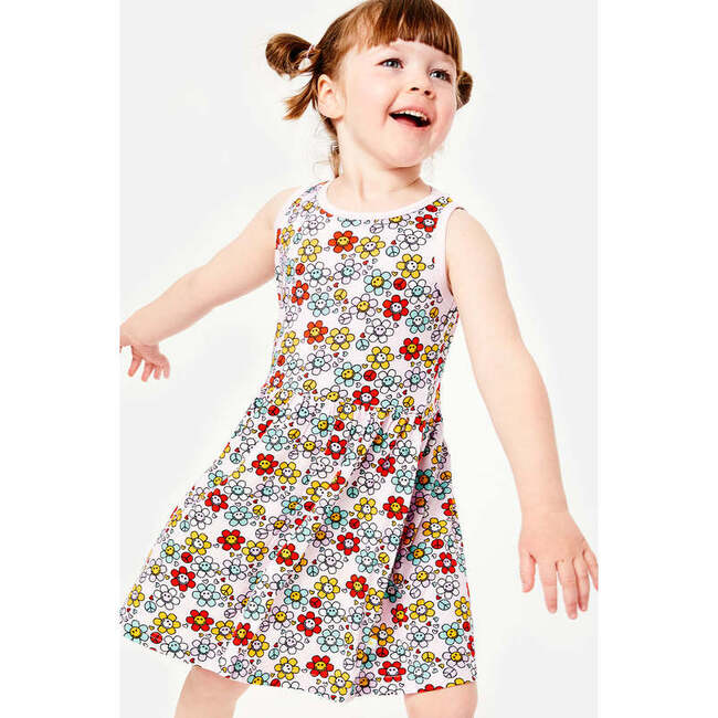 Stretchy Sleeveless Twirl Dress, Smiley Flowers - Dresses - 3
