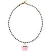 Lucky Starface Beaded Necklace, Pink Shell - Necklaces - 1 - thumbnail