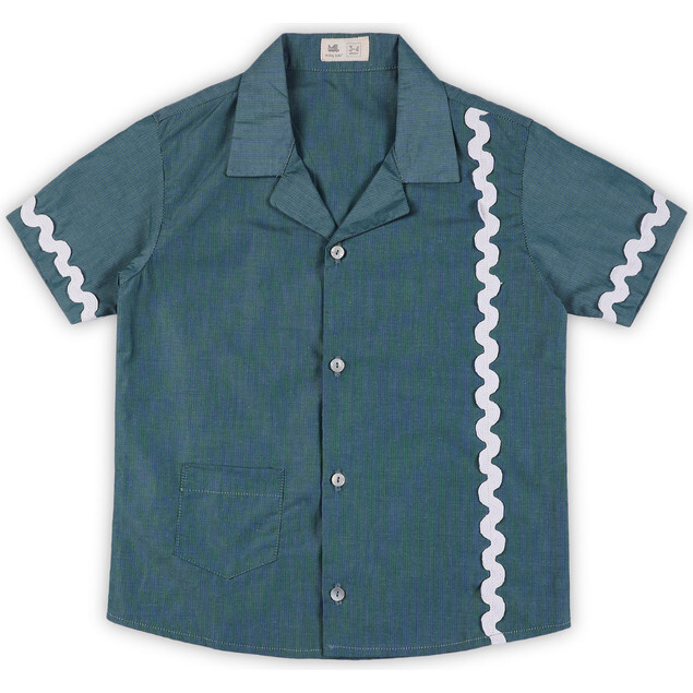 Lagoon Striped Cotton Shirt with Cuban Collar, Green