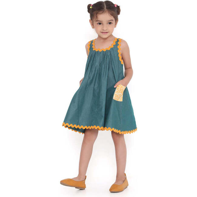 Lagoon Striped Cotton Flare Dress, Green - Dresses - 2