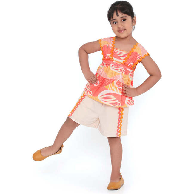 Candy Escape Printed Cotton Co-Ord Set with Shorts, Pink and Yellow - Two Pieces - 2