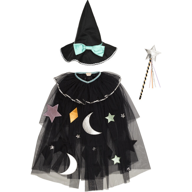 Tulle Appliqué Witch Cape, Hat & Wand