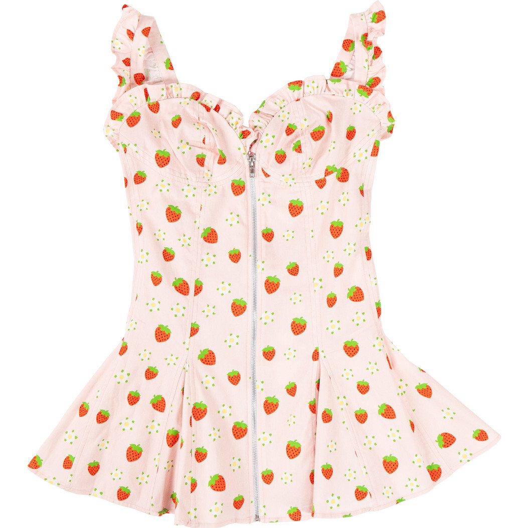 Women's Strawberry Shortcake Premium Berry Ruffle Zip-Up Dress, Pink - Costumes - 1