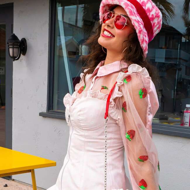 Women's Strawberry Shortcake Premium Peek-A-Berry Shirt Dress, Pink