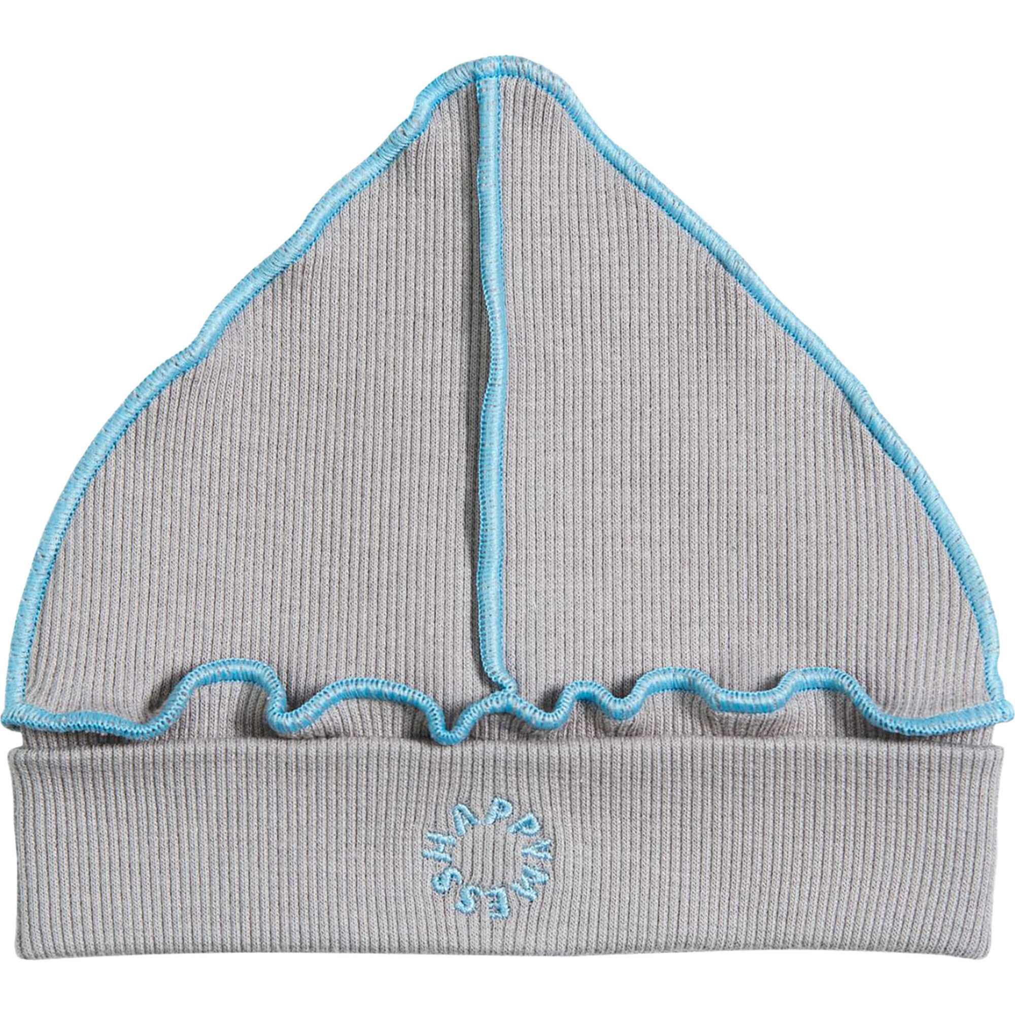 Ribbed Snug Fit Embroidered Hem Beanie Hat, Blue Fog - Hats - 1