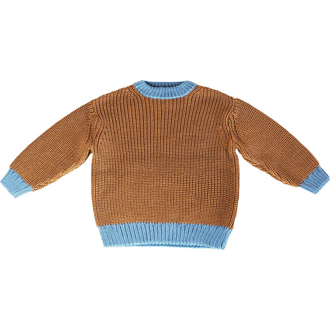 Merino Round Neck Straight Cut Sweater, Blue Caramel