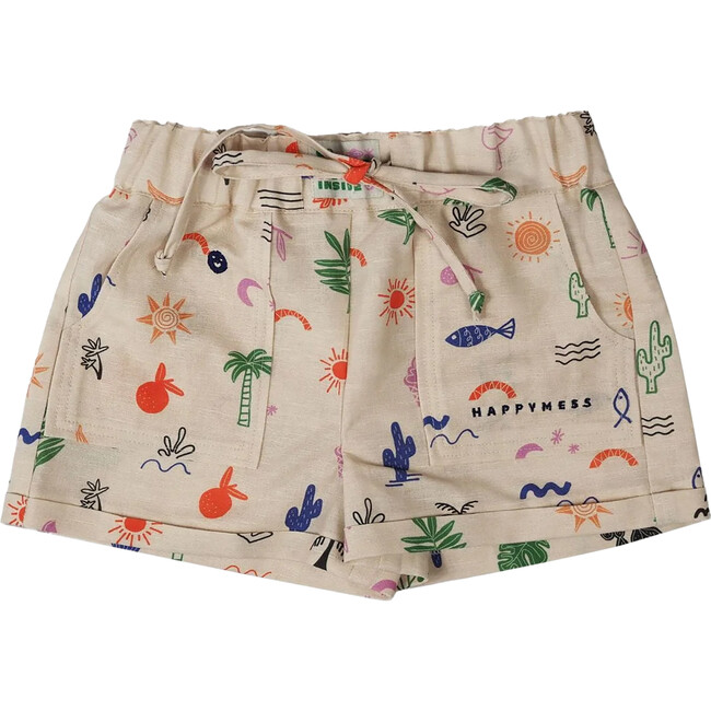 Boy's Printed Linen Loose Cut Shorts, Safari