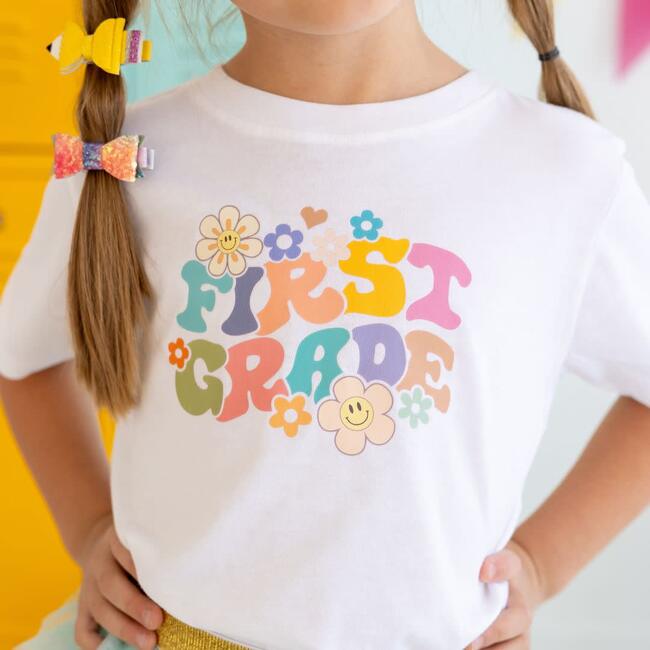 First Grade Retro Short Sleeve T-Shirt, White - T-Shirts - 3