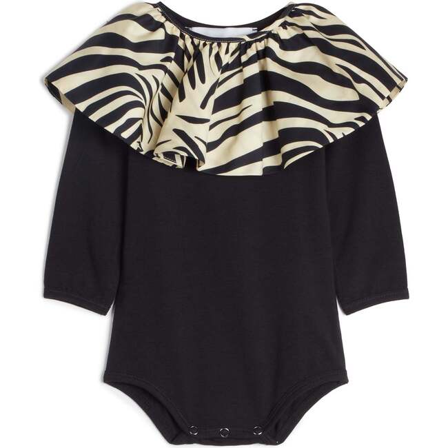Baby's Aurora Long Sleeve Snap Button Bodysuit, Zebra Black