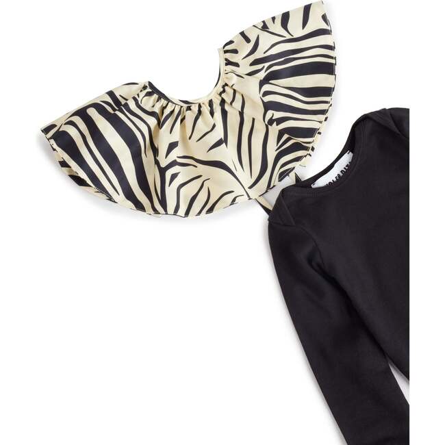 Baby's Aurora Long Sleeve Snap Button Bodysuit, Zebra Black - Bodysuits - 5