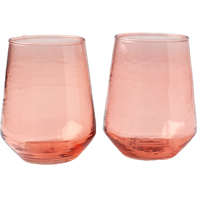 Creative Women Set of 4 Handblown Hammered Glass Water Tumbler, Blush