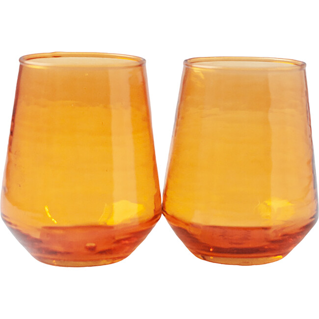 Creative Women Set of 4 Handblown Hammered Glass Water Tumbler, Amber