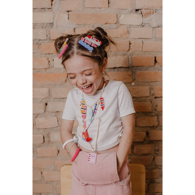 Happy Faces Satin Blue White Pink Hair Clips - Hair Accessories - 2