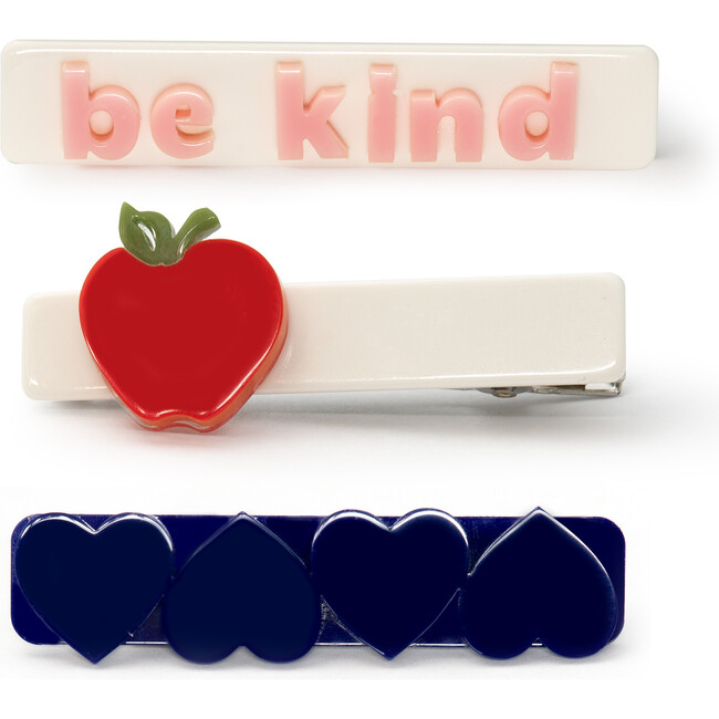 Apple Be Kind Hearts Navy Hair Clips