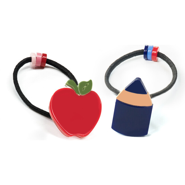 Apple and Pencil Navy Hair Ties