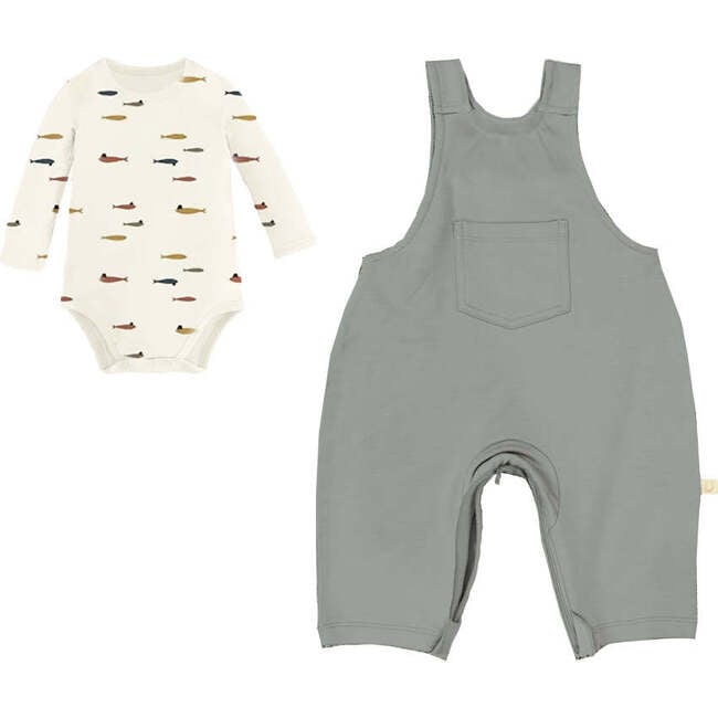 Bamboo Fleece Onesie Overall Set, Fish With A Hat