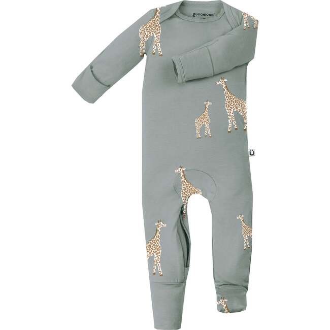 DiaperZip Convertible Footie Pajamas, Giraffe Moss